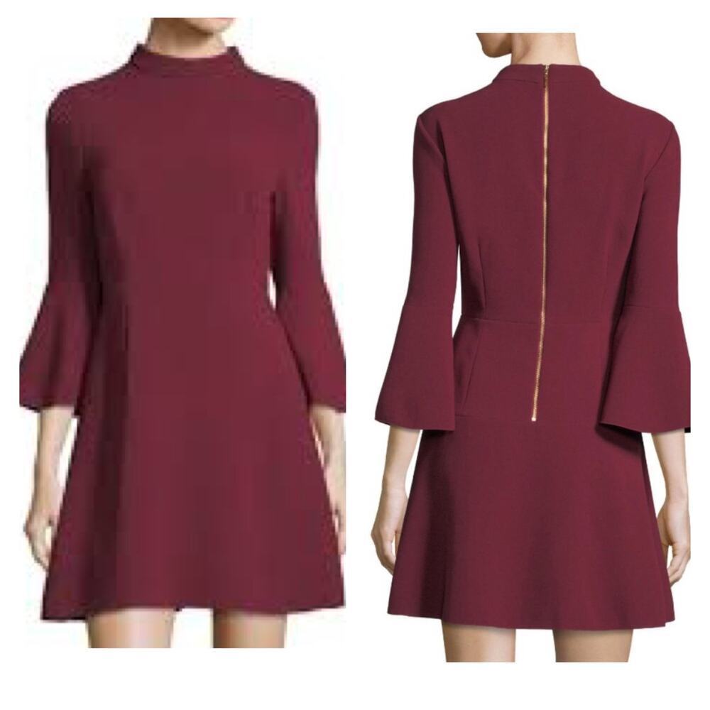 RACHEL ZOE Califa Mock Neck Crepe Fit & Flare Mini Dress Sangria Red Sz 4